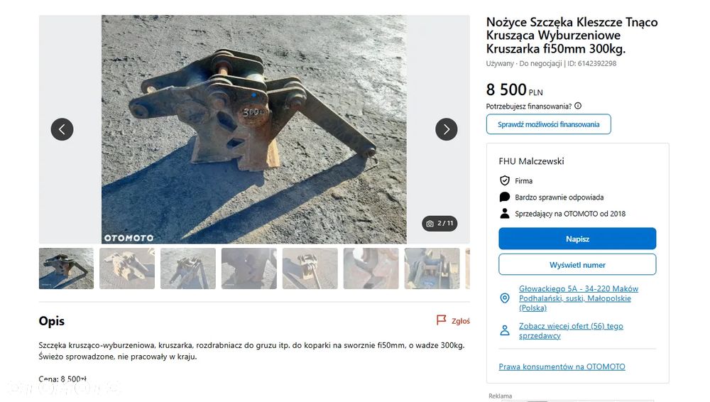 Nożyce Szczęka Kleszcze Tnąco Krusząca Wyburzeniowe Kruszarka fi80mm - 4