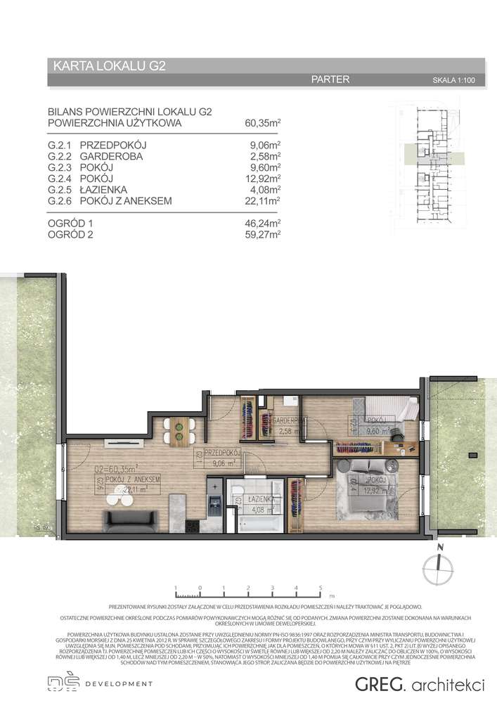 Osiedle Parkowe Słowiańska - 60m2 z dwoma ogrodami - G2