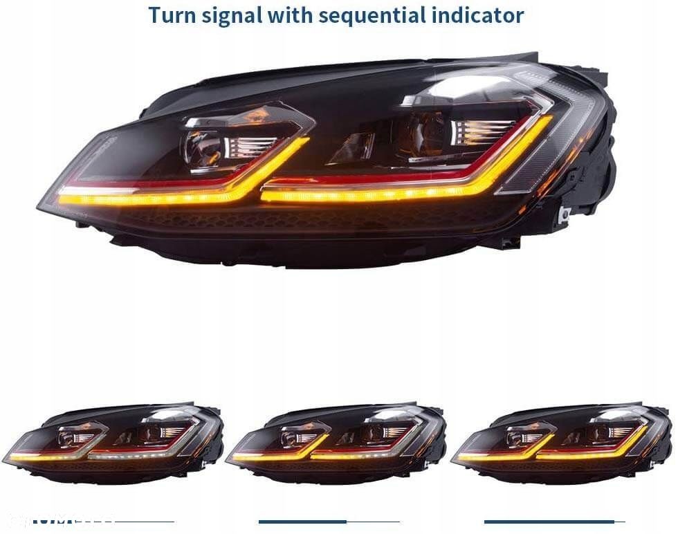 Reflektory Lampy kpl Vland Led +h7 Tuning Red GTI VW Golf VII 7 5g 2012-17 - 6