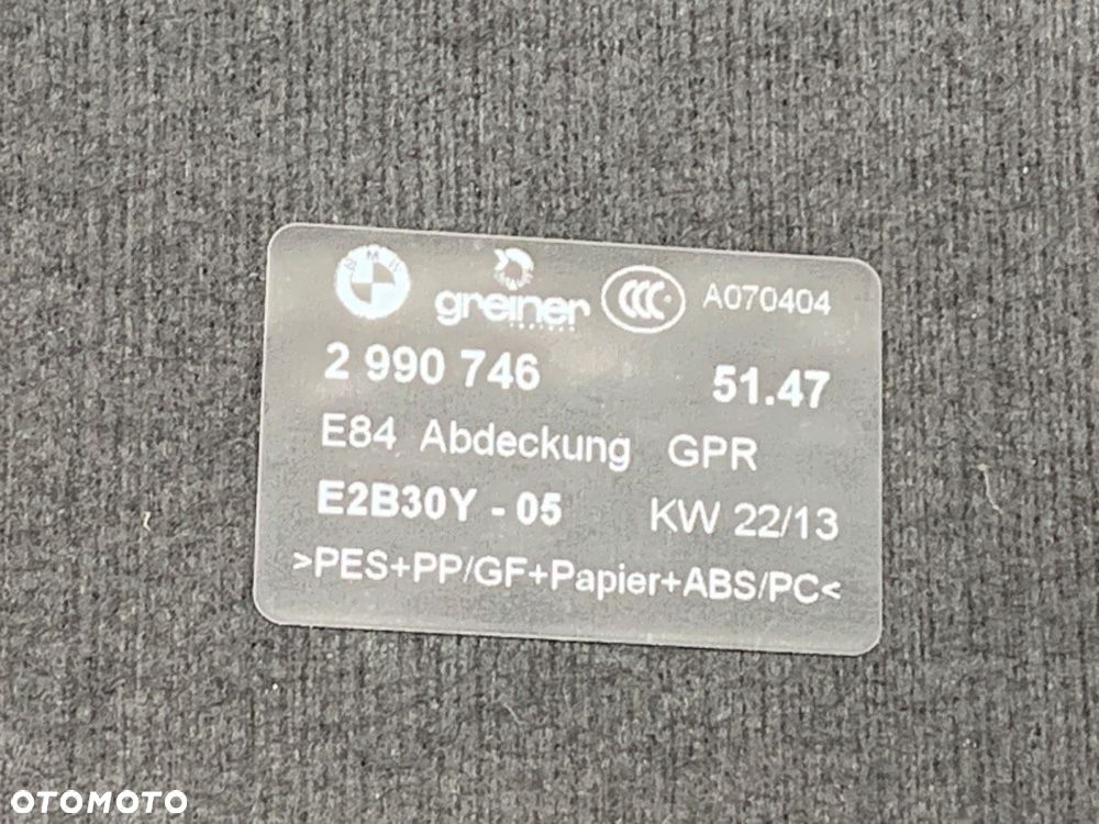 WYKŁADZINA BAGAŻNIKA  BMW X1 (E84) 2009 - 2015 sDrive 16 d 85 kW [116 KM] olej napędowy 2012 - - 3