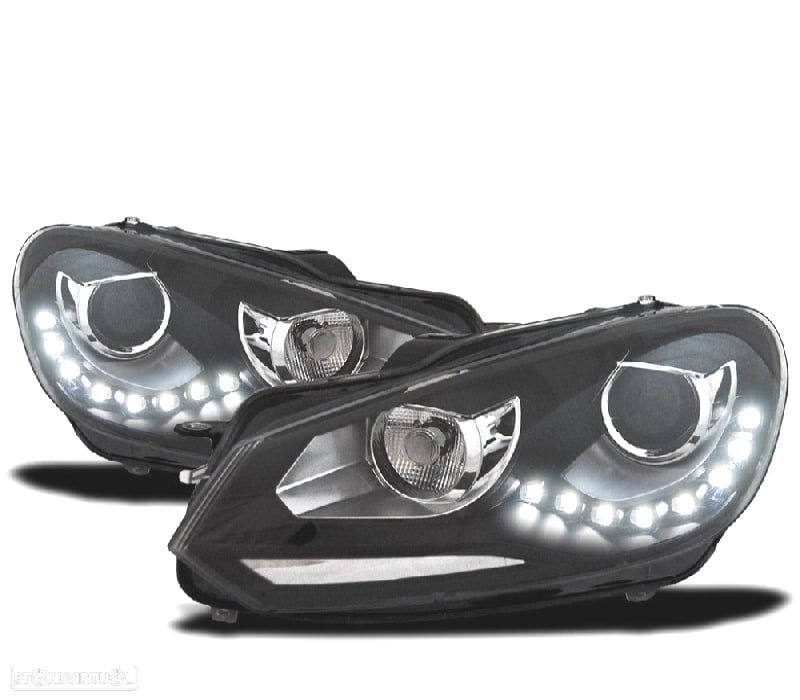 FAROIS FRENTE DRL VOLKSWAGEN VW GOLF 6 FUNDO PRETO - 1