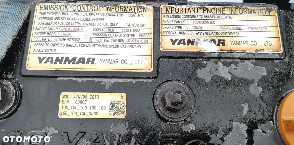 SILNIK YANMAR 3TNQA 4TNV98 ZQTB 48,2kW / 2300 RPM 9919 zł netto - 5
