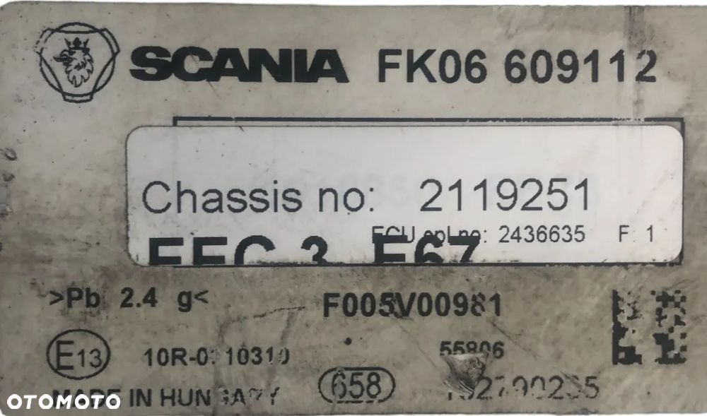 STEROWNIK MODUŁ ADBLUE EEC3 FK06 SCANIA R  2469934 2307277 2300007 2436635 2168594 2377683 2250463 2272388 2024090 2991614 - 3