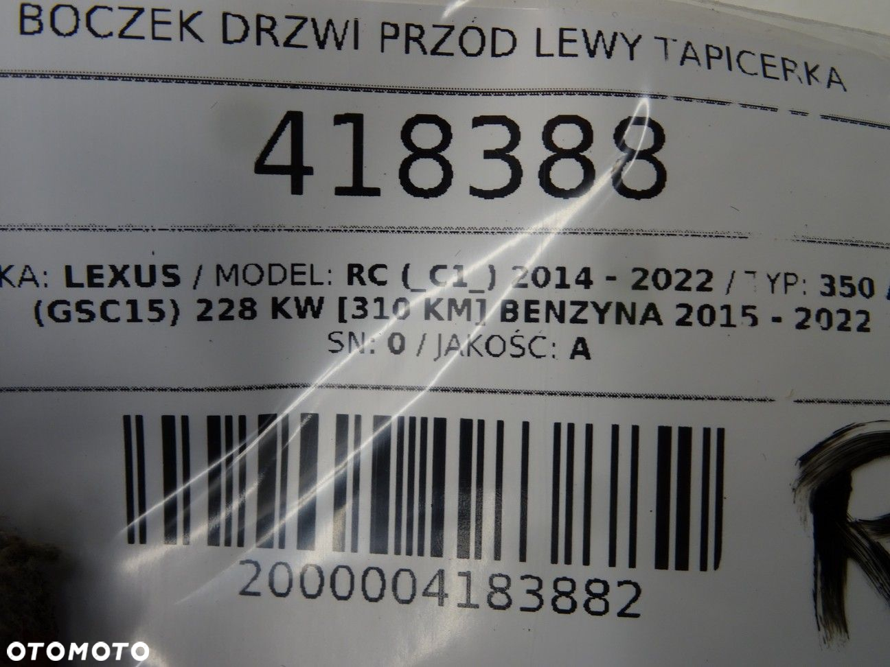BOCZEK DRZWI PRZÓD LEWY TAPICERKA - 781.80 PLN - LEXUS RC (_C1_) 2014 - 2022 350 AWD (GSC15) 228 kW - 5