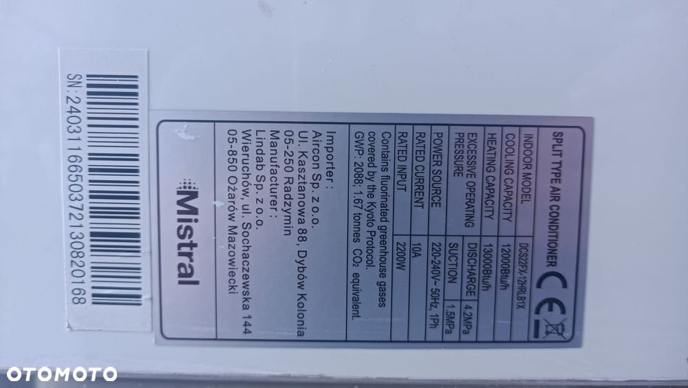 Klimatyzacja ścienna MISTRAL jednostka zewnętrzna +wewnętrzna - 6