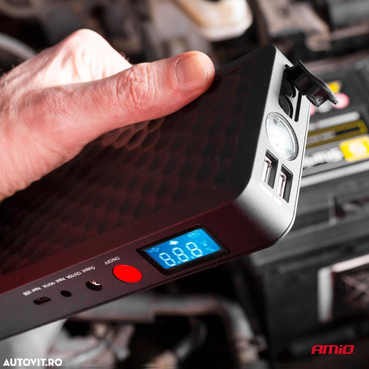 Baterie externa AMiO, mini robot pornire motor 12V si incarcator dispozitive electronice USB 5V, Jump Starter Auto - 3