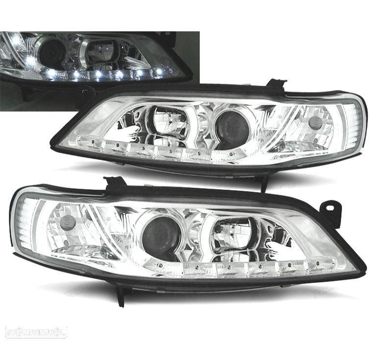 FARÓIS FRONTAIS LUZ DIURNA LED PARA OPEL VECTRA B 95-98 FUNDO CROMADO - 1
