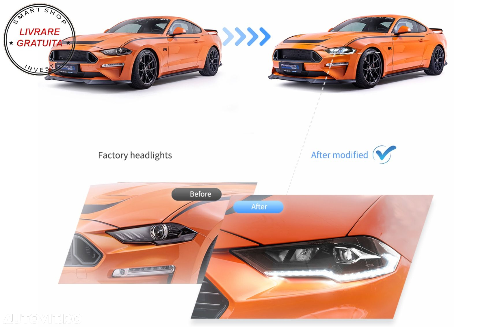 Faruri LED Ford Mustang Facelift (2018-2023) Negru Semnal Dinamic- livrare gratuita - 19