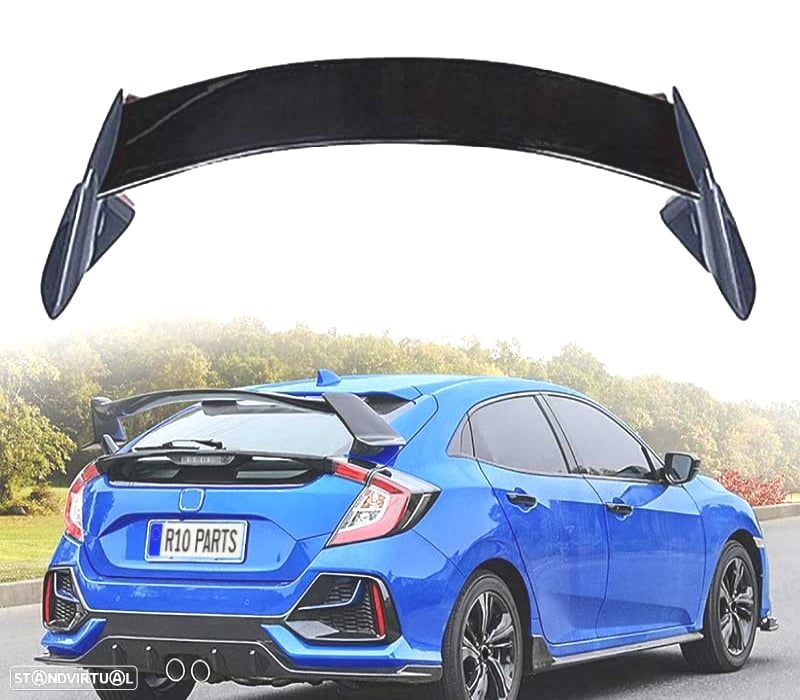 AILERON SPOILER TRASEIRO HONDA CIVIC HATCHBACK 16-20 LOOK TYPE R PRETO BRILHANTE - 1
