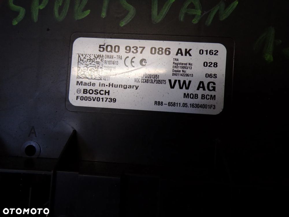 MODUŁ STEROWNIK KOMFORTU VOLKSWAGEN SPORTSVAN 5Q0937086AK - 2