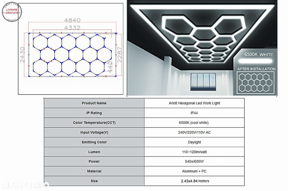 Sistem de Iluminare Plafon Hexagon / HoneyComb 4.33 x 2.28 m- livrare gratuita - 1
