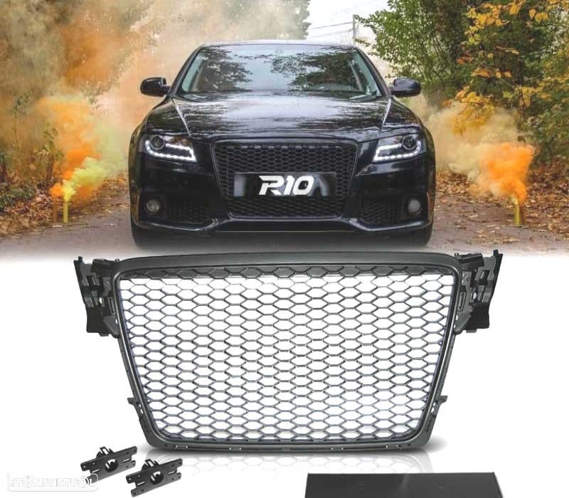 GRELHA FRONTAL AUDI A4 B8 08-11 PRETO FOSCO LOOK RS - 1
