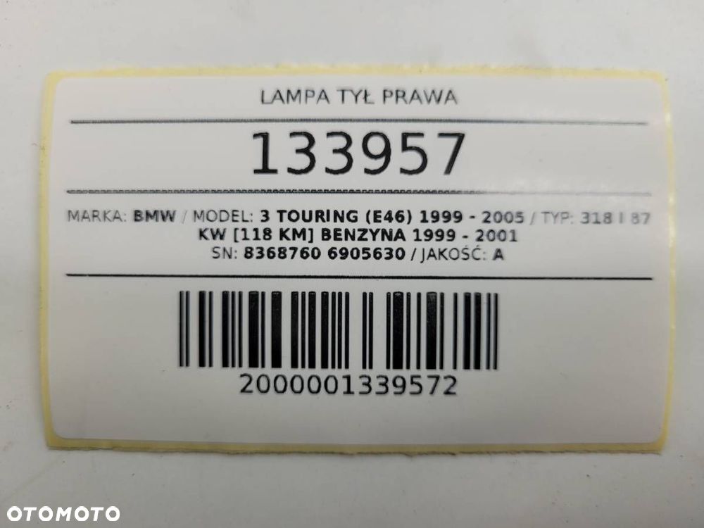 LAMPA TYŁ PRAWA TYLNA KOMPLET BMW 3 E46 TOURING KOMBI EUROPA - 13