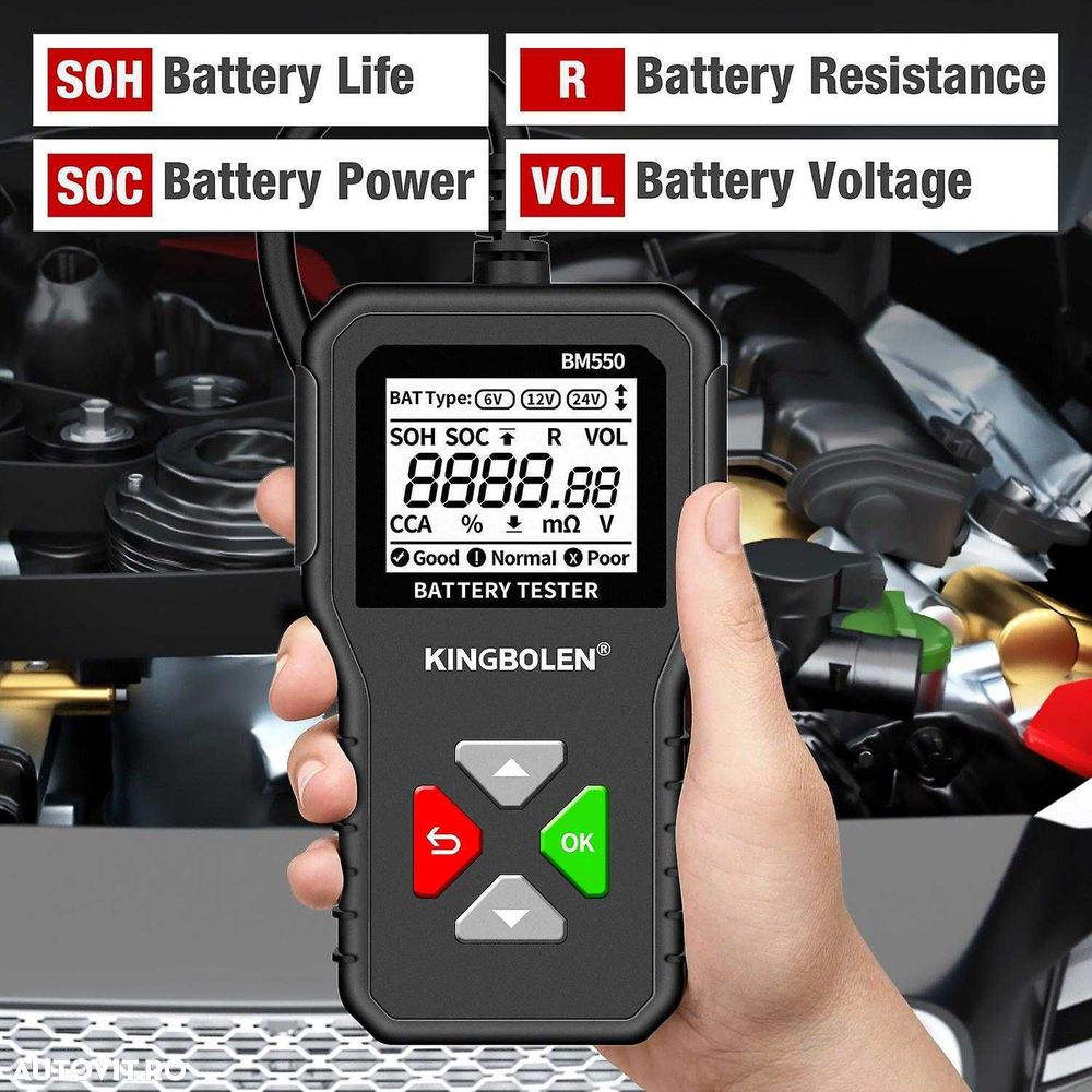 Tester auto baterii tensiune 6-12-24V capacitate baterie 2-220Ah BM550 - 7