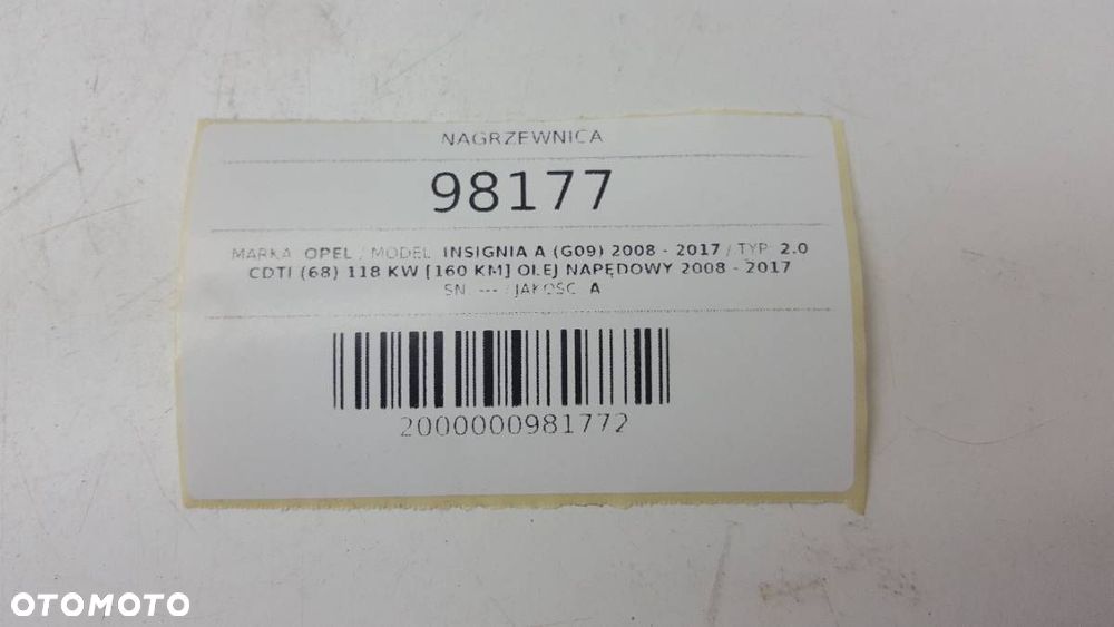 NAGRZEWNICA OPEL INSIGNIA A (G09) 2008 - 2017 2.0 CDTI (68) 118 kW [160 KM] olej napędowy 2008 - 2017 - 6