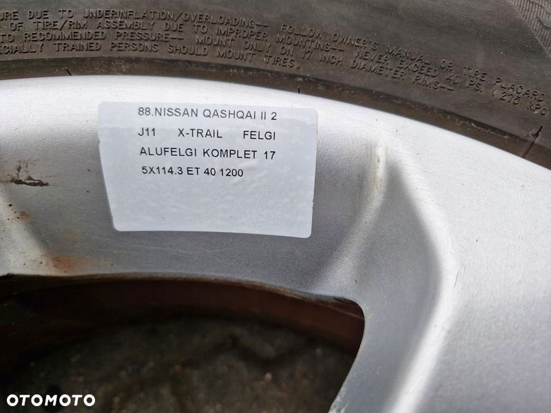 qashqai 2 ii j11 x-trail felgi aluminiowe alufelgi 17 cali 5x114.3 et40 - 4