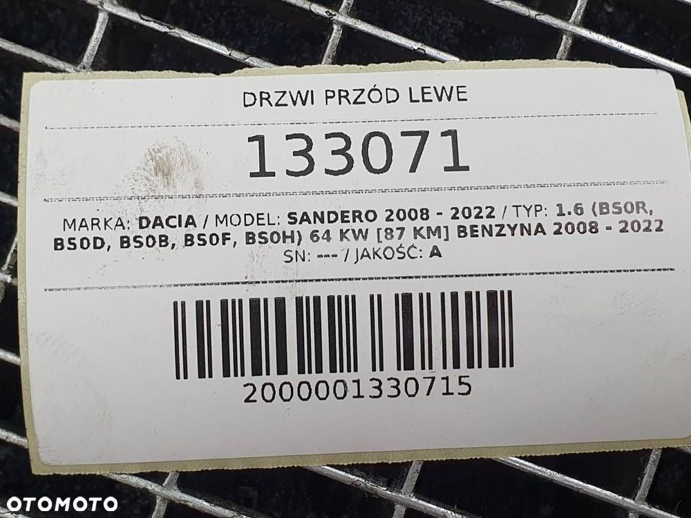DRZWI PRZÓD LEWE KIEROWCY DACIA SANDERO I EUROPA KOMPLETNE - 15