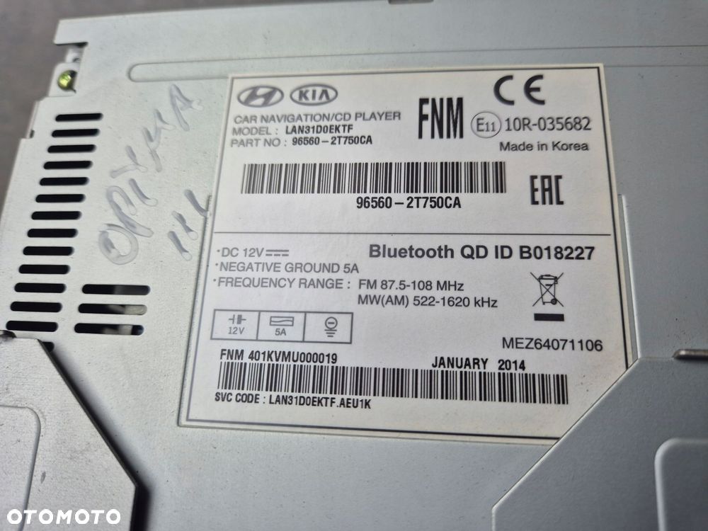 nawigacja radio cd kia optima iii 96560-2t750ca uk - 3