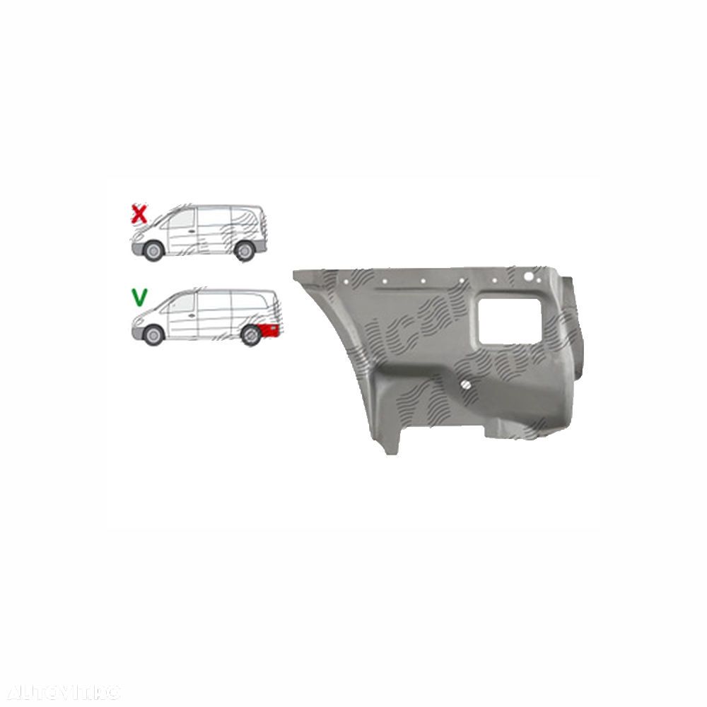 Segment aripa spate Mercedes VITO/ VIANO (W639), 01.2003-10.2010, extra lung, spate, stanga/dreapta, otel galvanizat; in spatele carcasei rotii; inferior - 1