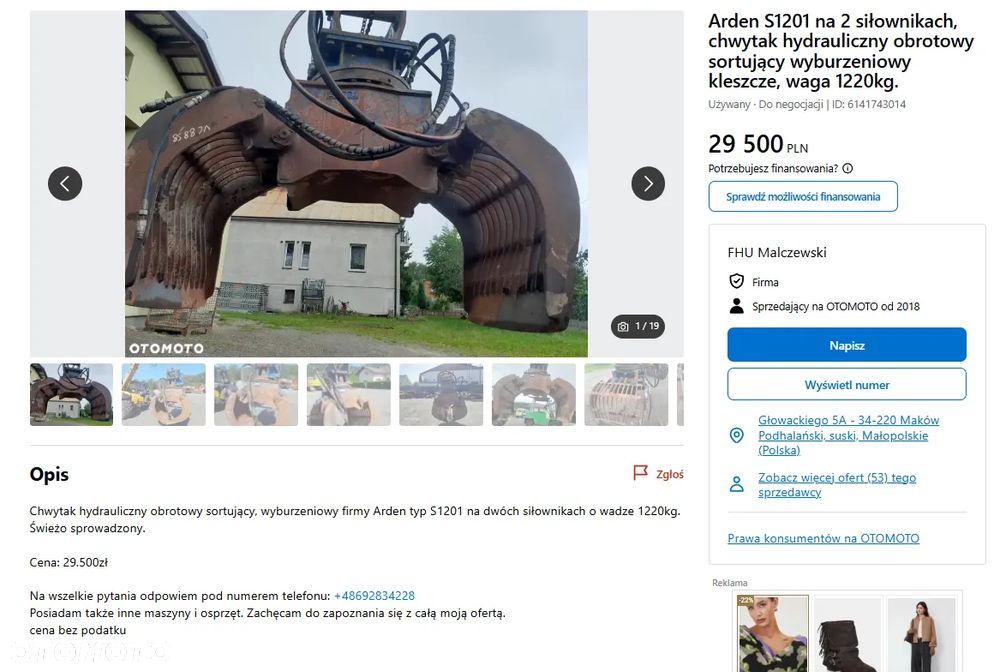 Chwytak 5cio palczasty, Szczęka Kleszcze Wyburzeniowe Kruszarka fi80mm. - 4
