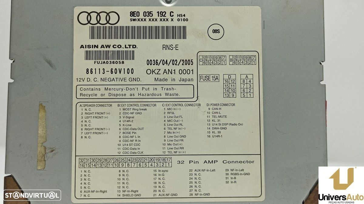 SISTEMA NAVEGAÇÃO GPS AUDI A4 BERLINA (8E) 2.5 TDI (120KW) - 5