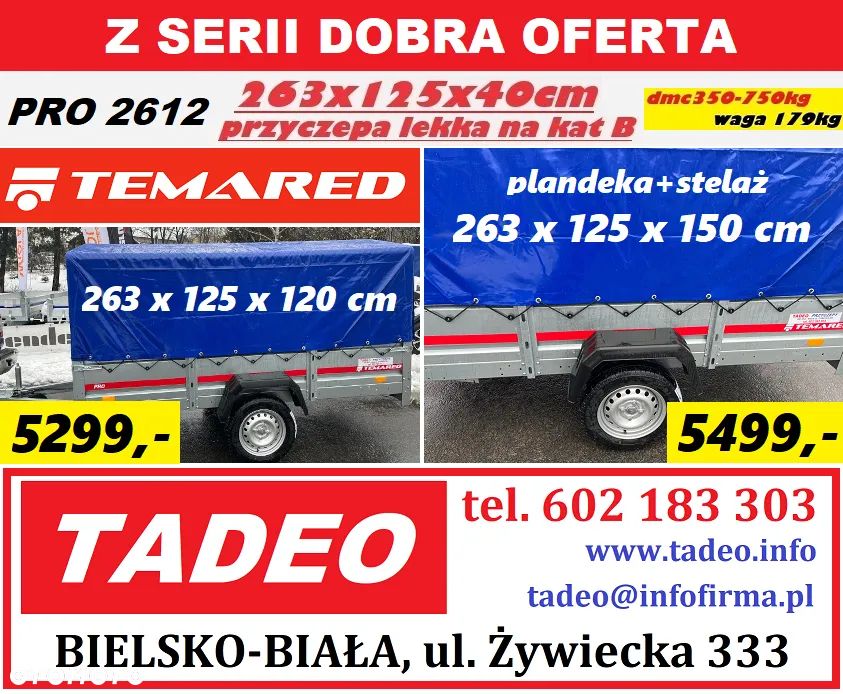 TEMARED PRO 2612 263x125 stelaż plandeka h-80 - 2