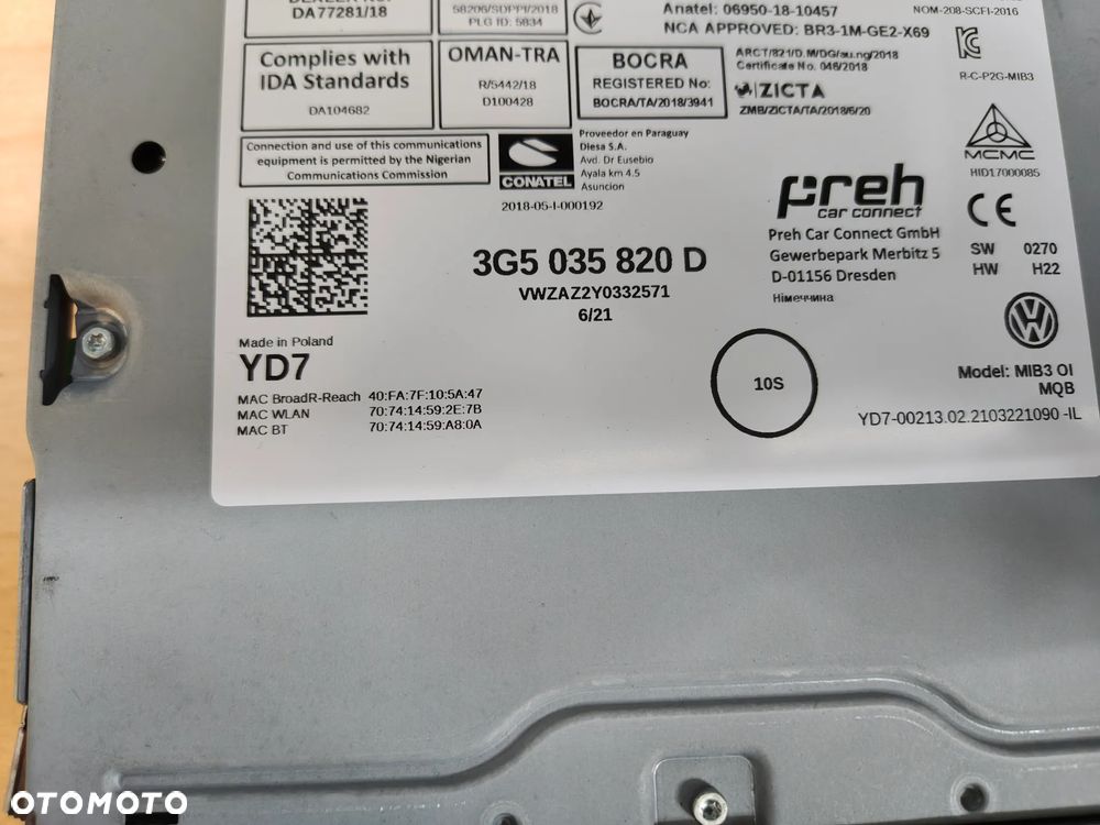 Vw T-ROC Passat B8 czytnik nawigacji multimedialny 3G5035820D - 2