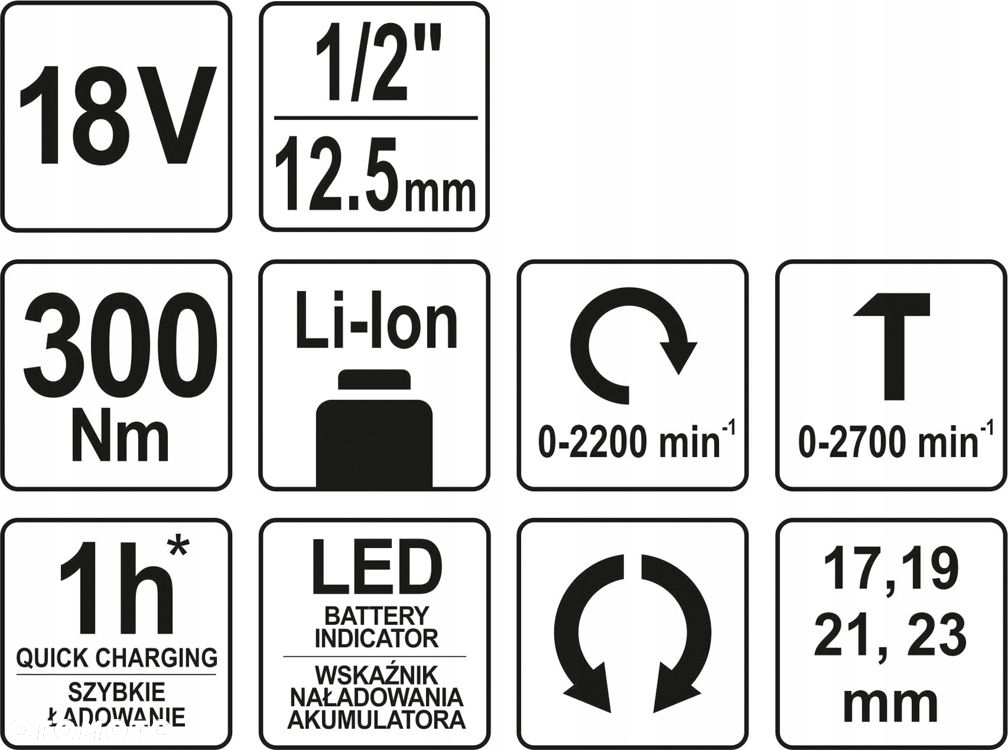 YATO KLUCZ UDAROWY 1/2 AKUMULATOROWY 18V KÓŁ 4Ah - 9