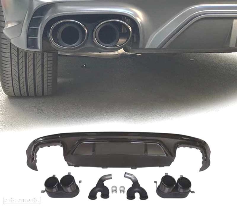 DIFUSOR AUDI Q5 S LINE 18-20 LOOK SQ5 + PONTEIRAS DE ESCAPE PRETO - 2