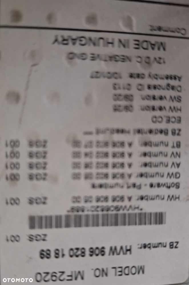 RADIO CD MF2920 / 9068201889 - VOLKSWAGEN CRAFTER -2010 ROK/ EUROPA - 6