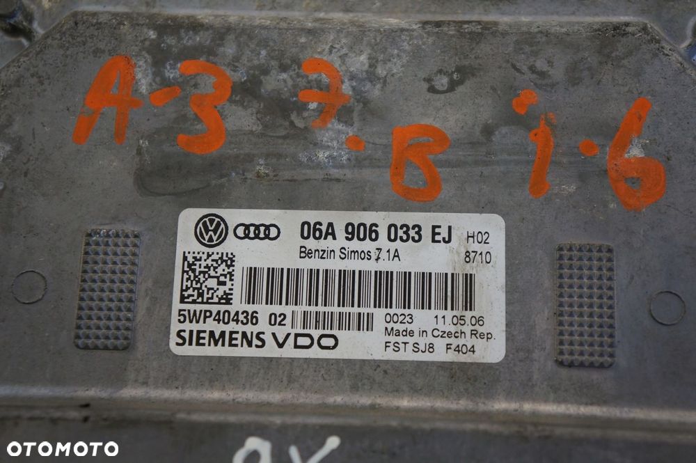 KOMPUTER STEROWNIK ECU AUDI A3 8P 1,6 MPI BENZYNA 06A906033EJ 5WP40436 - 4