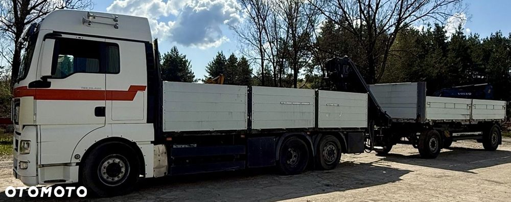 MAN TGX 26.480 6x2 XLX HIAB XS 144DS-3 PRO DŁ:10.5m AUTOMAT RETARDER KLIMA OŚ PODNOSZONA I SKRĘTNA DŁ:PAKI:6.4m BURTY ALUMINIOWE + PRZYCZEPA SCHWARZMULLER BURTOWA DŁ:7m 2009r EURO 5 - 14
