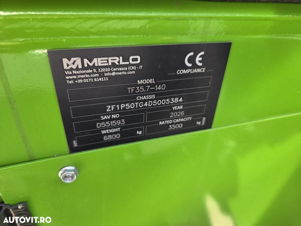 Merlo TF35.7-140, ridica 3,5t la 7m, motor Deutz 140CP, cupa si furci, transmisie 4x4, aer conditionat, Masa operatinala 6800kg, lungime 4,4m, latime 2,3m, produs in ITALIA, garantie 1 an, posibilitate leasing-PROMOTIE 81.900 EUR+Tva - 18
