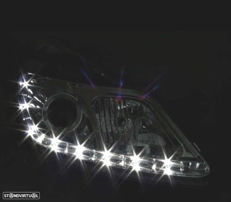 FARÓIS FRONTAIS PARA OPEL CORSA D LUZ DIURNA LED 06-10. FUNDO CROMADO - 2