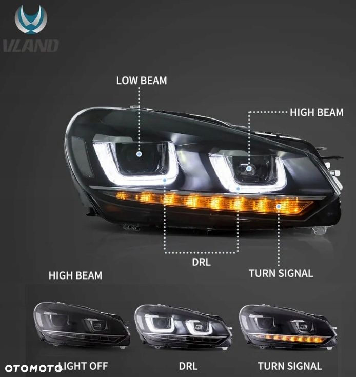 Reflektor Lampa kpl Vland Diody Soczewka Tuning Xenon-look VW Golf VI 6 5k0 - 6