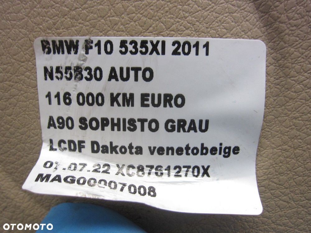 BMW F10 F11 BOCZEK DRZWI LEWY TYŁ TYLNY BEŻ BEŻOWY SKÓRA RĄCZKA BEIGE - 2