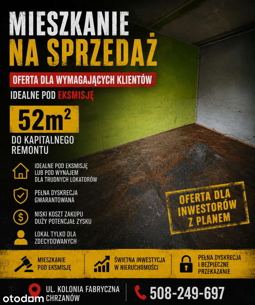 IDEALNE MIESZKANIE POD INWESTYCJE LUB EKSMISJĘ 52M2 2 POKOJE OKAZJA