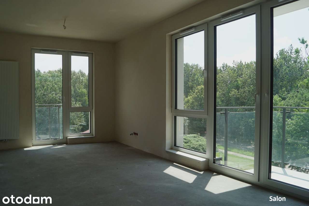 57,5 m² | Jasny salon | 2 balkony | Widok na zieleń