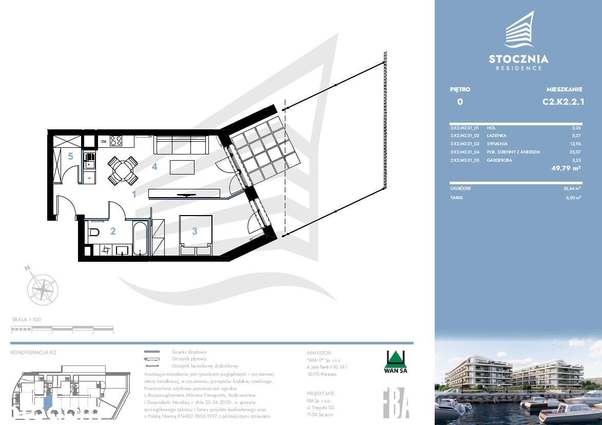 Mieszkanie 49,79 m2 + ogródek + taras | Stocznia Residence