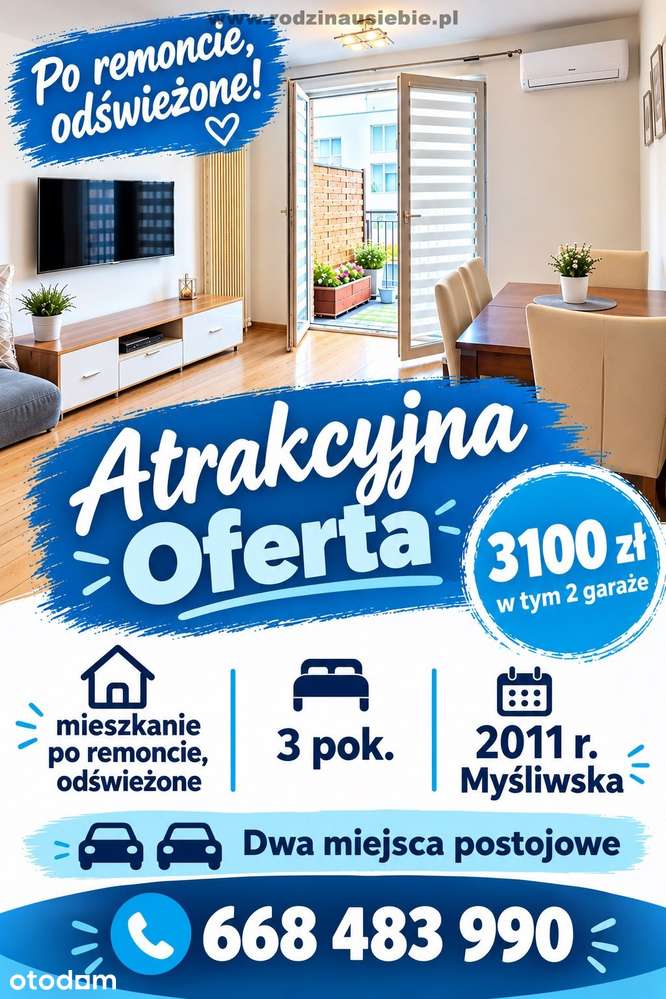 3100zł Cena z dwoma Garażami,OKAZJA! Nowe,Myśliwska,Rodzinie,Rezerwuj