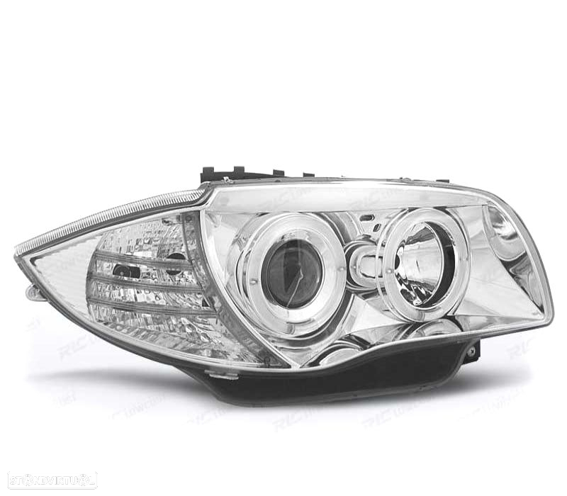 FARÓIS ANGEL EYES CCFL BMW 1 E81 E87 E82 E88 04-11 FUNDO CROMADO - 3