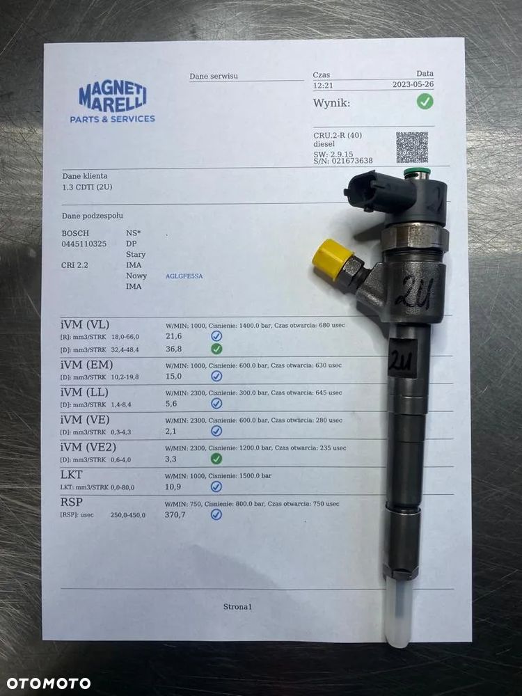 WTRYSKIWACZ TEST 1.3 CDTI 0445110325 WTRYSK IMA OPEL CORSA D MERIVA B - 1