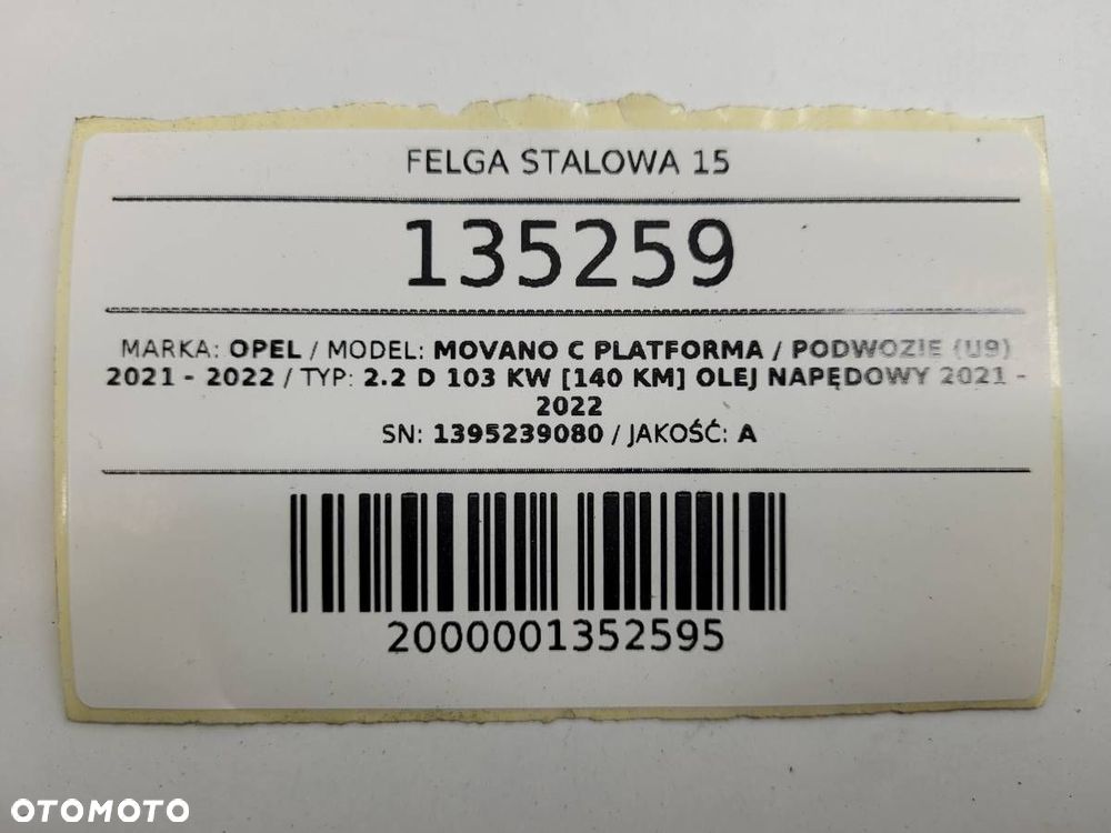 FELGA STALOWA 15 OPEL MOVANO C DUCATO JUMPER 6JX15 ET 68 5X118 1395239080 - 8