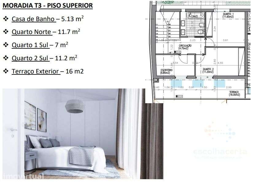 Moradia T2  c/ varandas e terraço - Grande imagem: 4/24