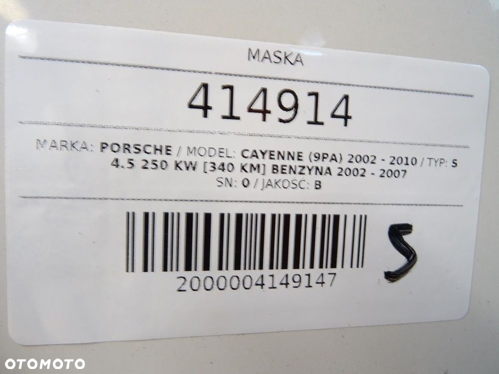 MASKA  PORSCHE CAYENNE (9PA) 2002 - 2010 S 4.5 250 kW [340 KM] benzyna 2002 - 2007 - 8