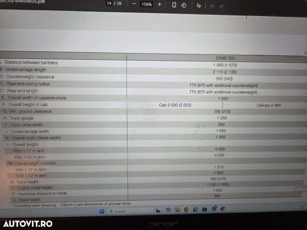 Hitachi ZX33U-6, 3,7tone, 2023, 2.291h, CUPLA RAPIDA HIDR+3 CUPE NOI, lama nivelare, ad sapare 3,5m, latime 1,55m, inst picon pe brate, aer conditionat, radio, produs in JAPONIA, posibil leasing 4 ani-PROMOTIE 36.900 EUR+Tva - 13