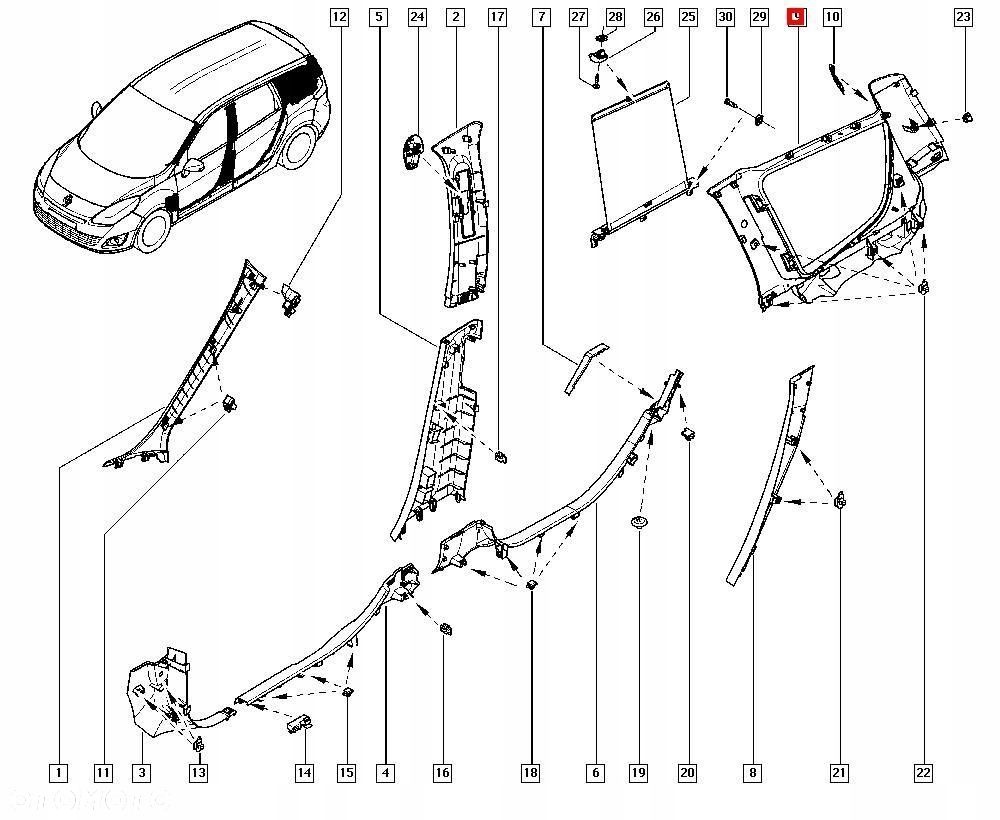 OSŁONA SŁUPKA C LEWY TYŁ RENAULT SCENIC III 769350011R - 9