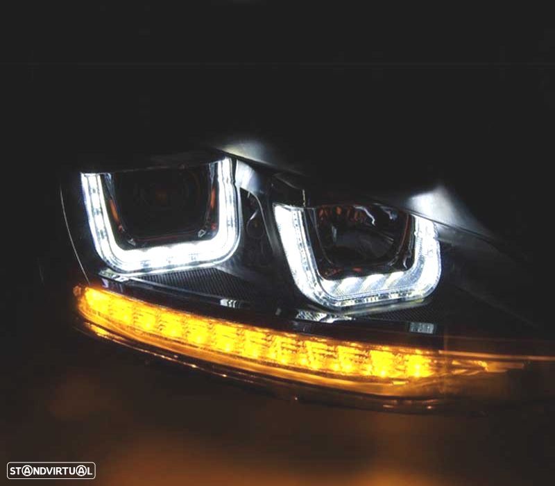 FARÓIS VOLKSWAGEN VW GOLF MK7 12-17 U-TYPE DRL DINAMICOS PRETO LINHA VERMELHA - 3