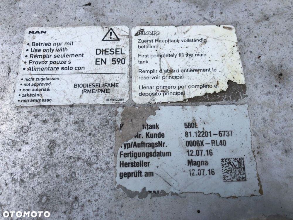 ZBIORNIK PALIWA 580L  MAN TGX I 2006 - 2022 18.440 324 kW [441 KM] 4x2 2012 - 2