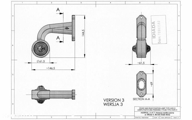 LAMPA OBRYSOWA LED NA WYSIĘGNIKU KRÓTKI SKOŚNY PRAWY 12/24V - 2